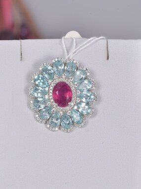 Real 925 Natural Ruby with Blue Apatite Pendant